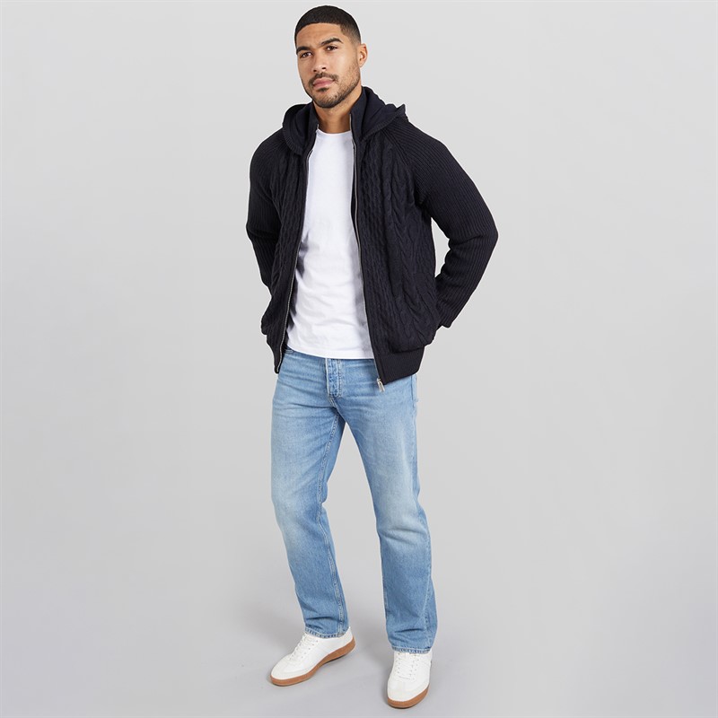 THREADBARE Mens Hannerton Knitted Hoodie Navy
