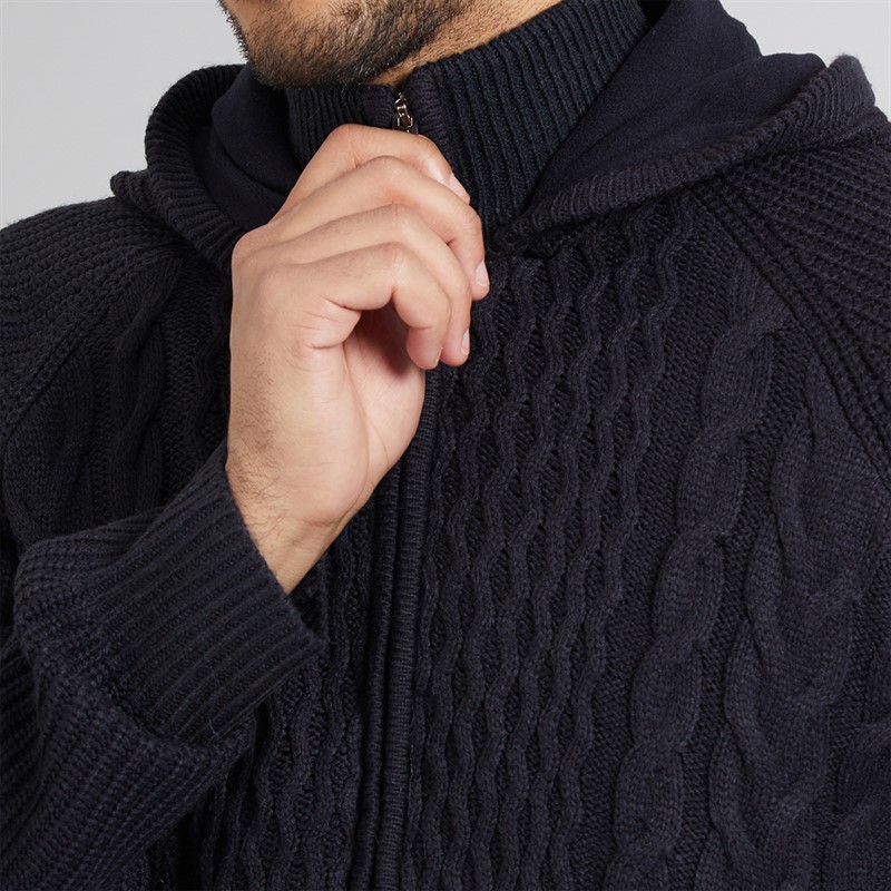 THREADBARE Mens Hannerton Knitted Hoodie Navy