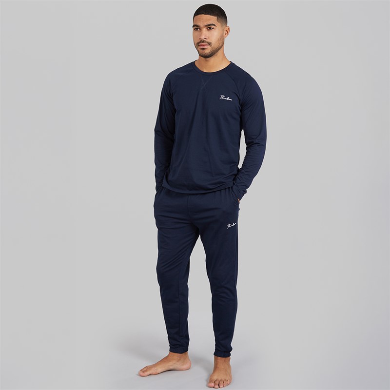 THREADBARE Mens Logger Pyjama Set Navy