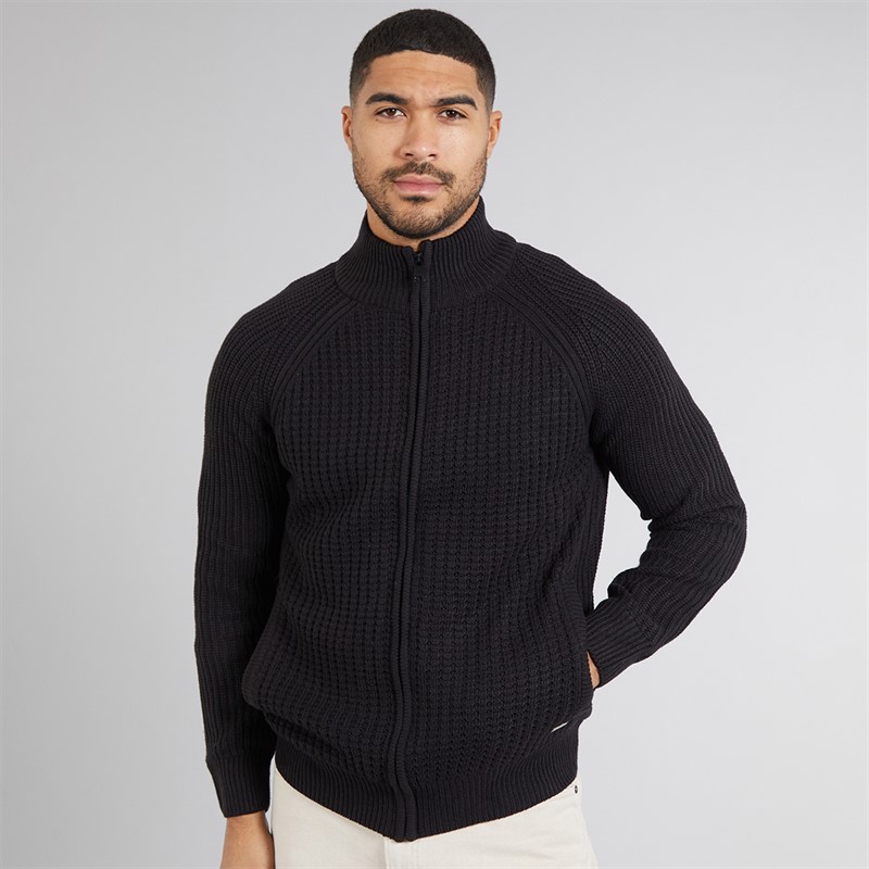 THREADBARE Mens Westleigh Full Zip Cardigan Black