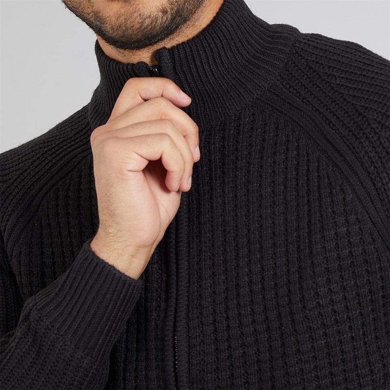 THREADBARE Mens Westleigh Full Zip Cardigan Black