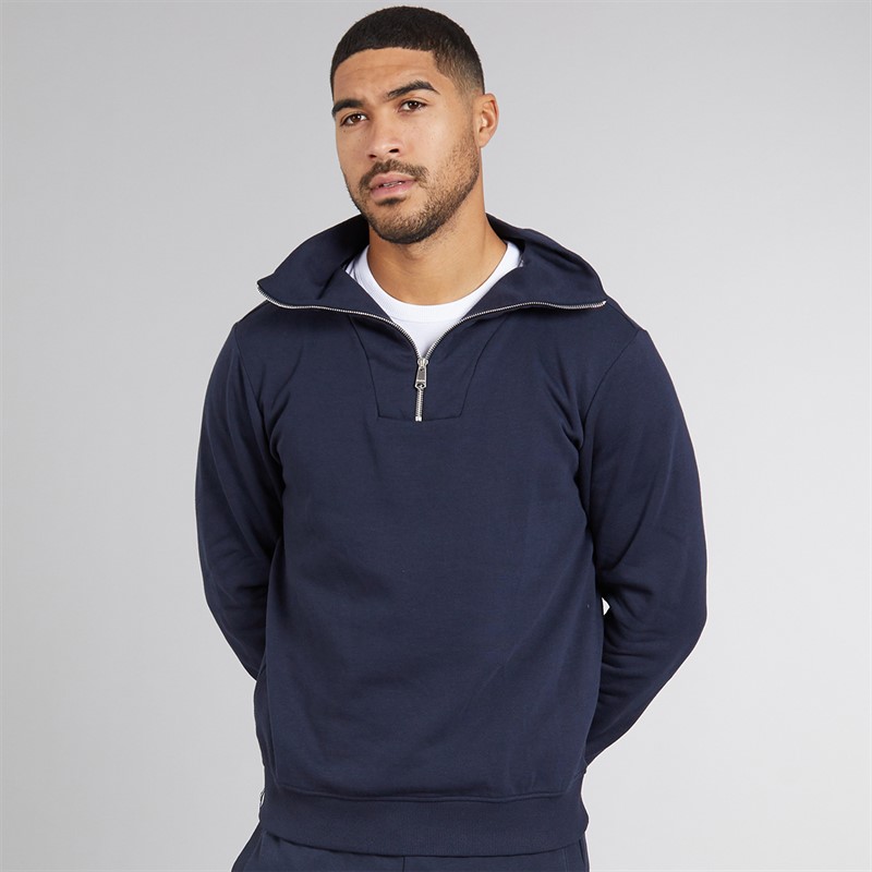 THREADBARE Mens Cosmopolitan 1/4 Zip Sweatshirt Navy