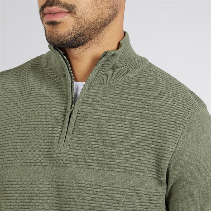 THREADBARE Mens Fox 1/4 Zip Jumper Khaki