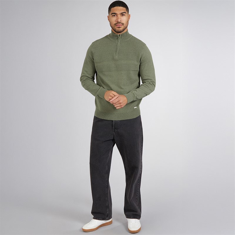 THREADBARE Mens Fox 1/4 Zip Jumper Khaki