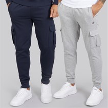THREADBARE Mens Two Pack Stefan Cargo Joggers Navy/Grey Marl