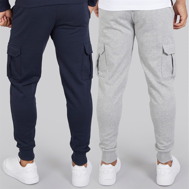 THREADBARE Mens Two Pack Stefan Cargo Joggers Navy/Grey Marl