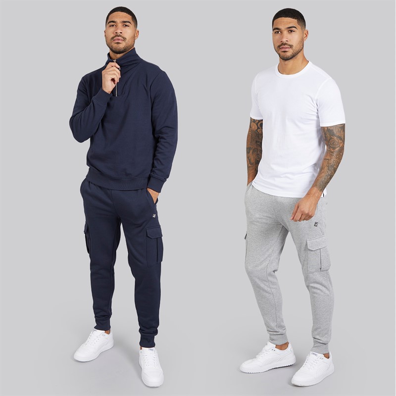 THREADBARE Mens Two Pack Stefan Cargo Joggers Navy/Grey Marl