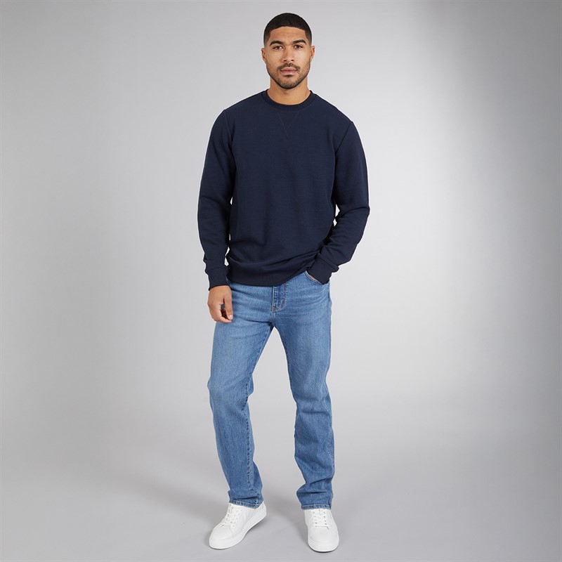 THREADBARE Mens Free Crew Neck Sweatshirt Navy