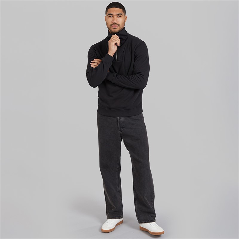 THREADBARE Mens Cosmopolitan 1/4 Zip Sweatshirt Black