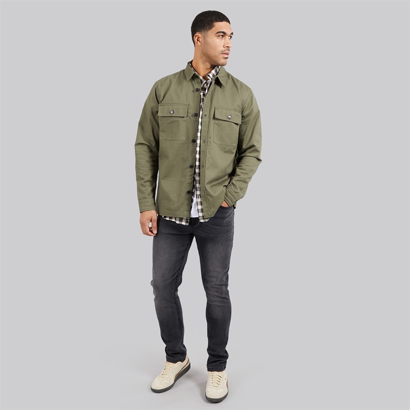 THREADBARE Mens Church Long Sleeve Shacket Olive