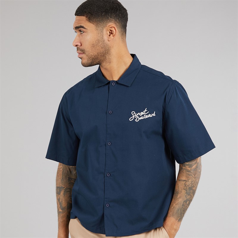 THREADBARE Mens Melda Boxy Fit Short Sleeve Shirt Navy