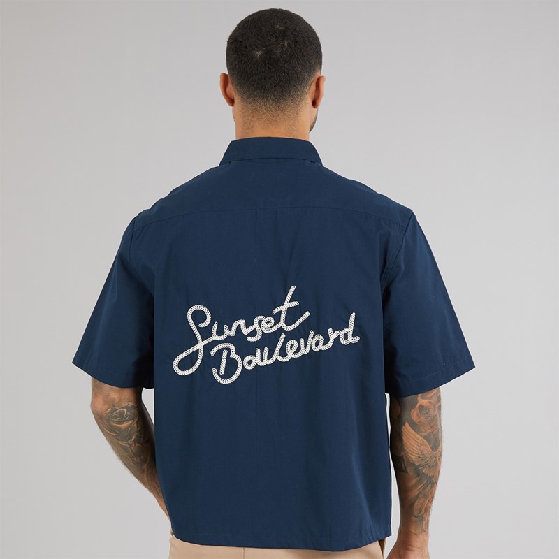 THREADBARE Mens Melda Boxy Fit Short Sleeve Shirt Navy