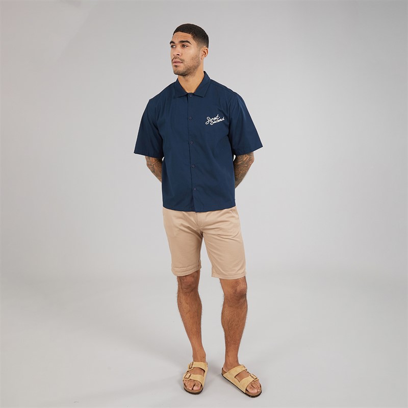 THREADBARE Mens Melda Boxy Fit Short Sleeve Shirt Navy
