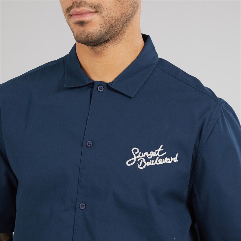 THREADBARE Mens Melda Boxy Fit Short Sleeve Shirt Navy