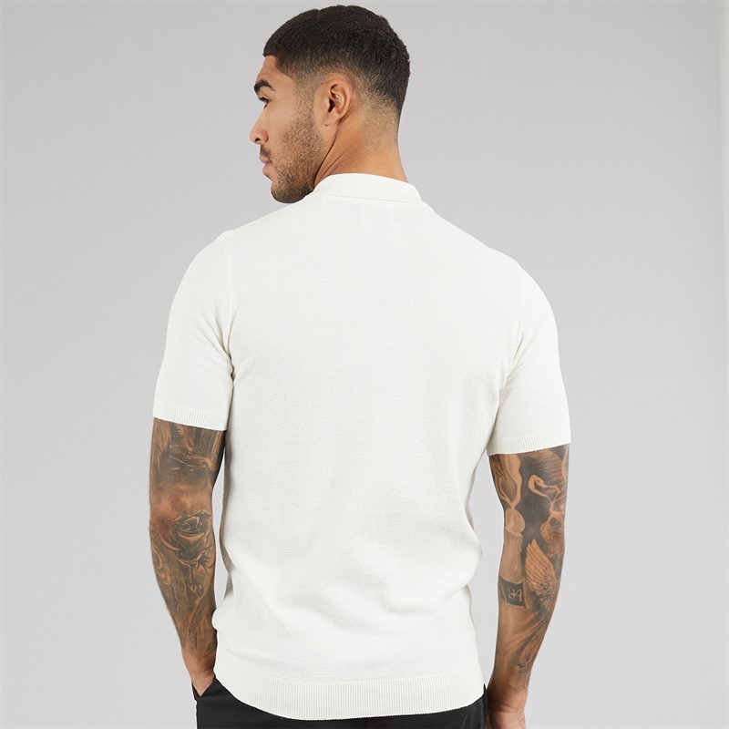 THREADBARE Mens Douglas Knitted Polo Shirt Ecru