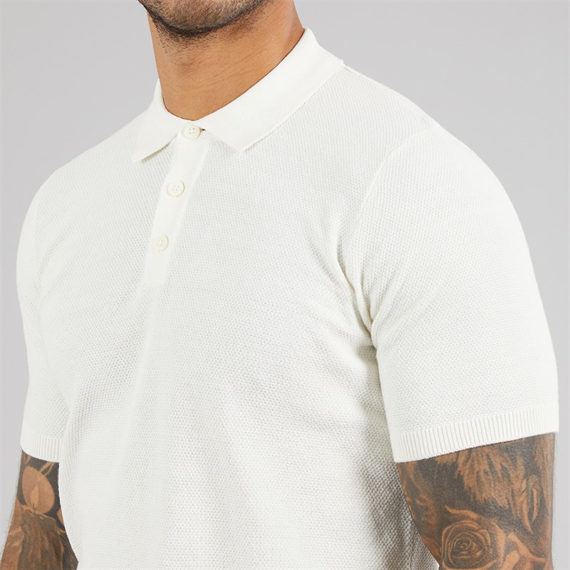 THREADBARE Mens Douglas Knitted Polo Shirt Ecru