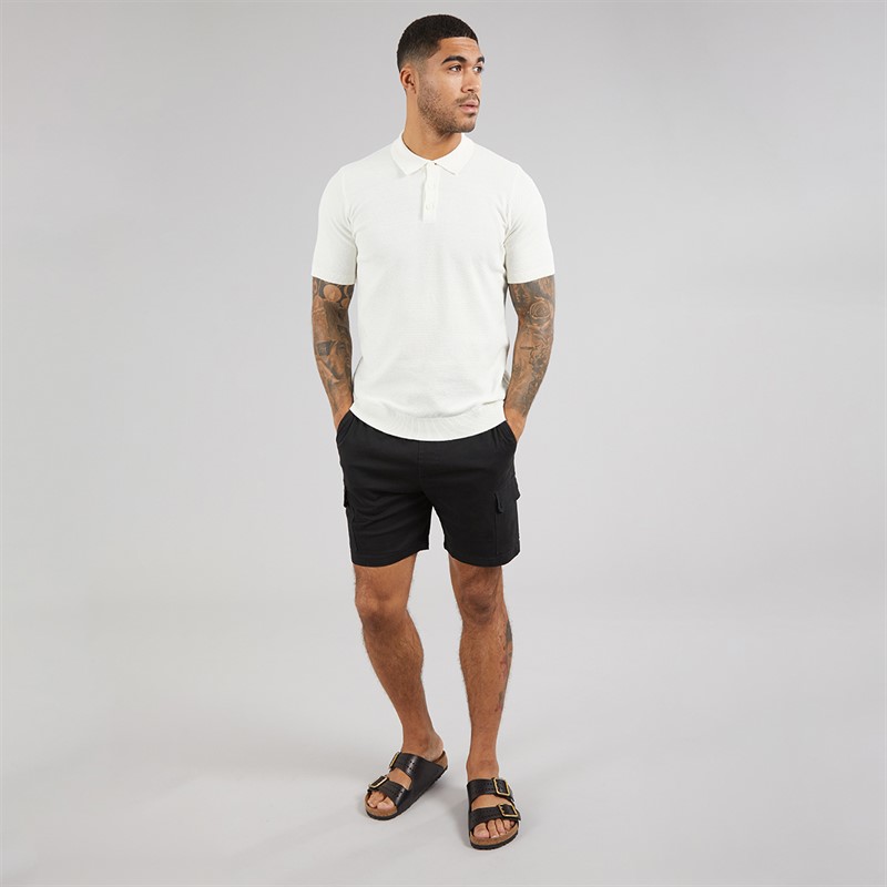 THREADBARE Mens Douglas Knitted Polo Shirt Ecru