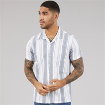 THREADBARE Mens Mattie Short Sleeve Shirt Ecru/Denim