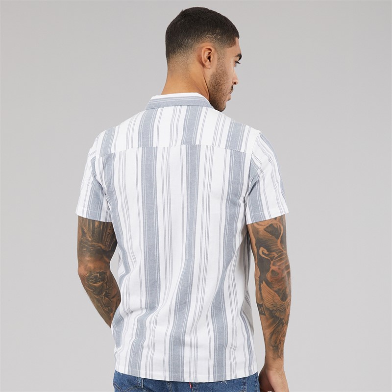 THREADBARE Mens Mattie Short Sleeve Shirt Ecru/Denim