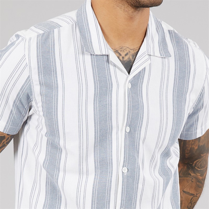 THREADBARE Mens Mattie Short Sleeve Shirt Ecru/Denim