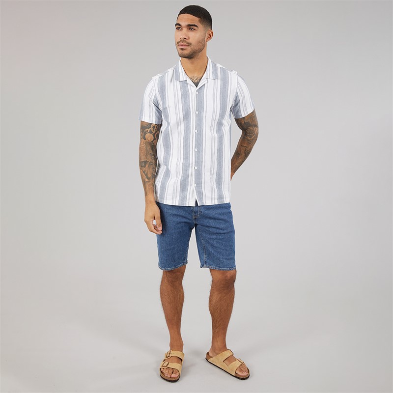 THREADBARE Mens Mattie Short Sleeve Shirt Ecru/Denim