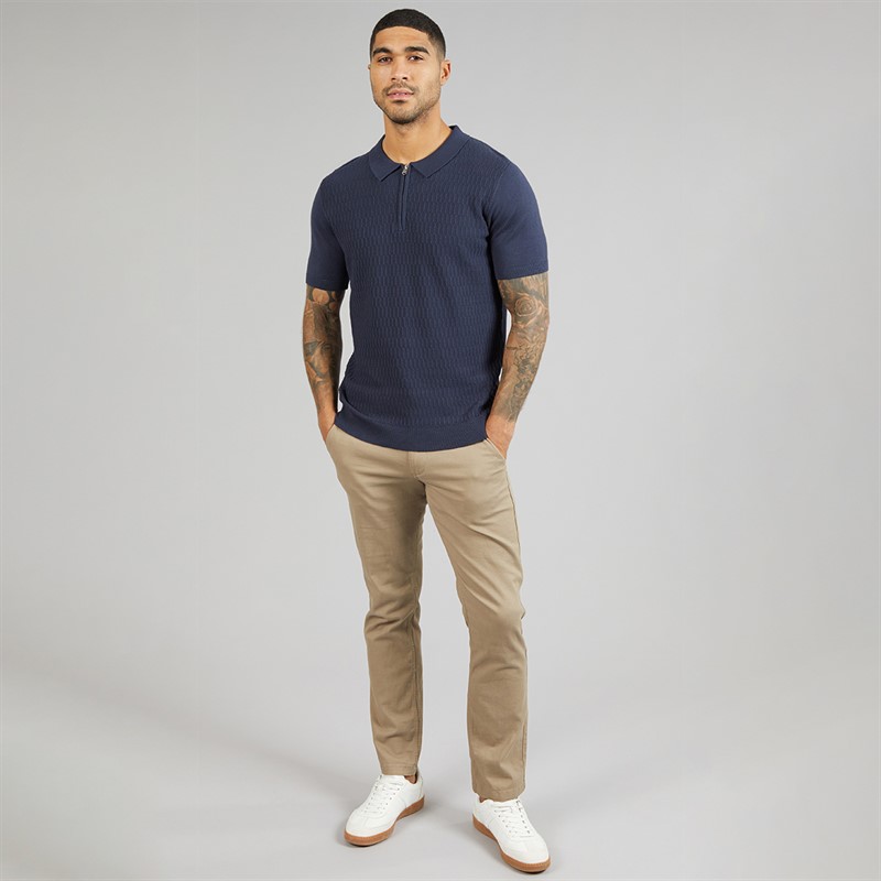 THREADBARE Mens Kelso Knitted Zip Polo Shirt Navy