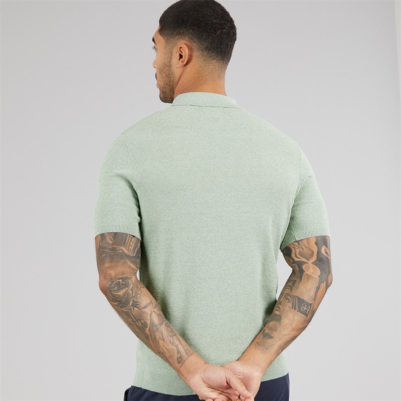 THREADBARE Mens Douglas Knitted Polo Shirt Aqua Twist