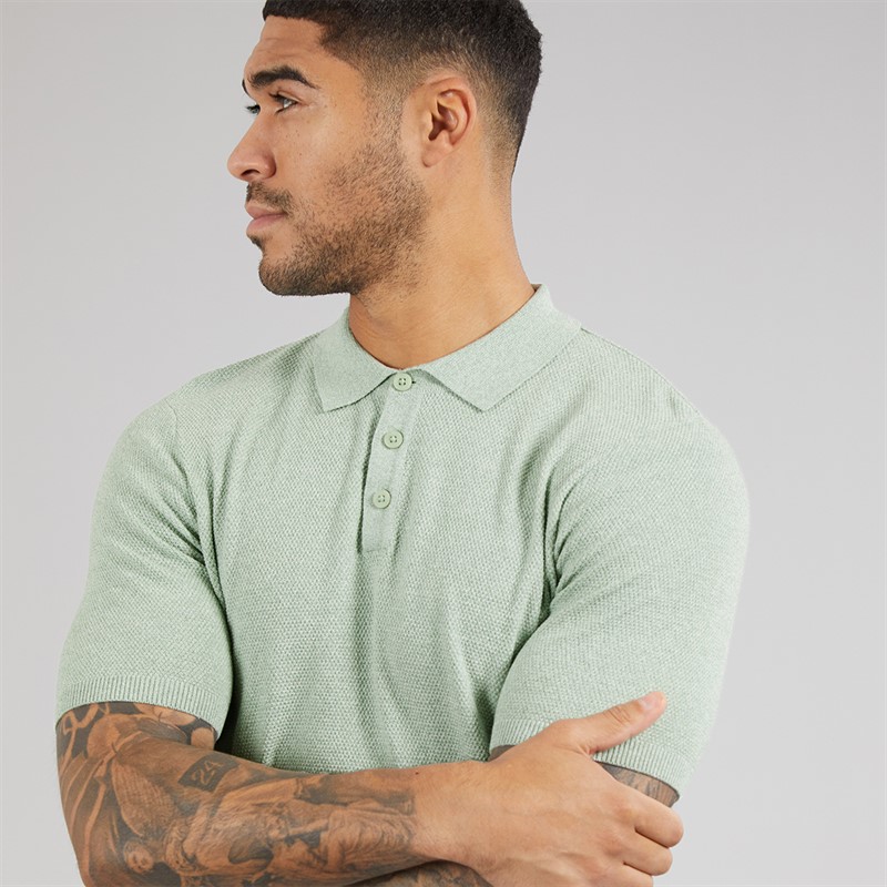 THREADBARE Mens Douglas Knitted Polo Shirt Aqua Twist