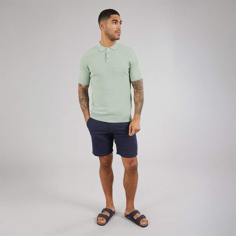 THREADBARE Mens Douglas Knitted Polo Shirt Aqua Twist