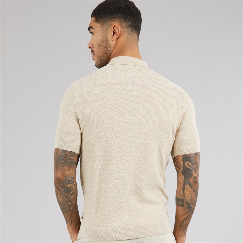 THREADBARE Mens Douglas Knitted Polo Shirt Dijon Twist