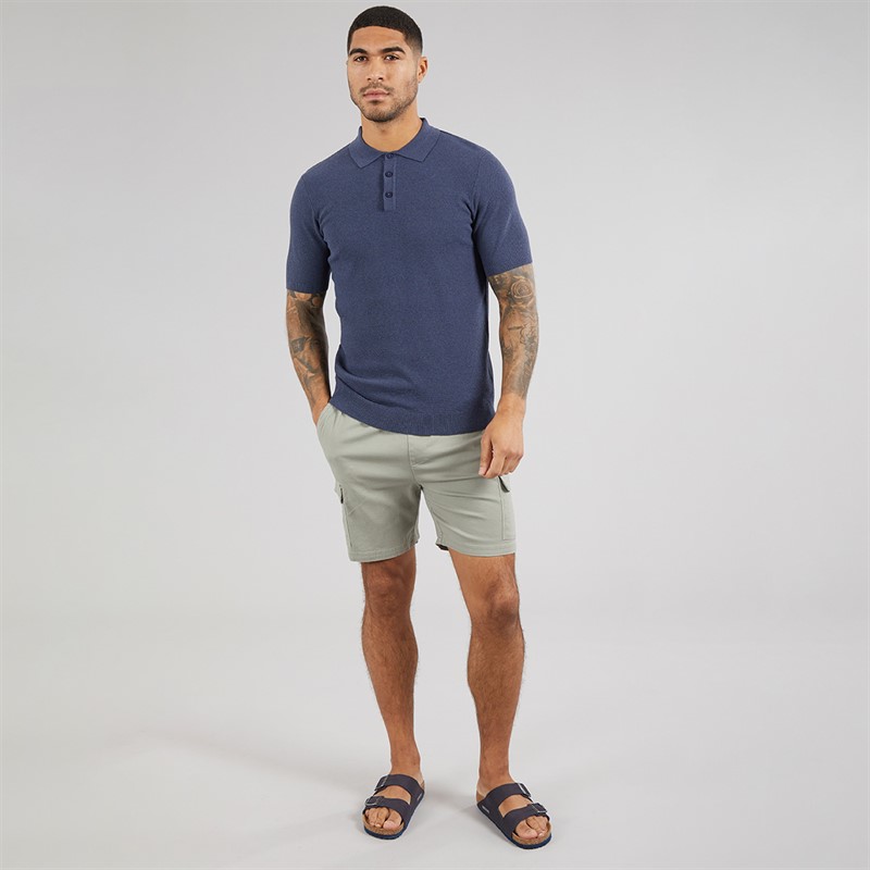 THREADBARE Mens Douglas Knitted Polo Shirt Denim Marl