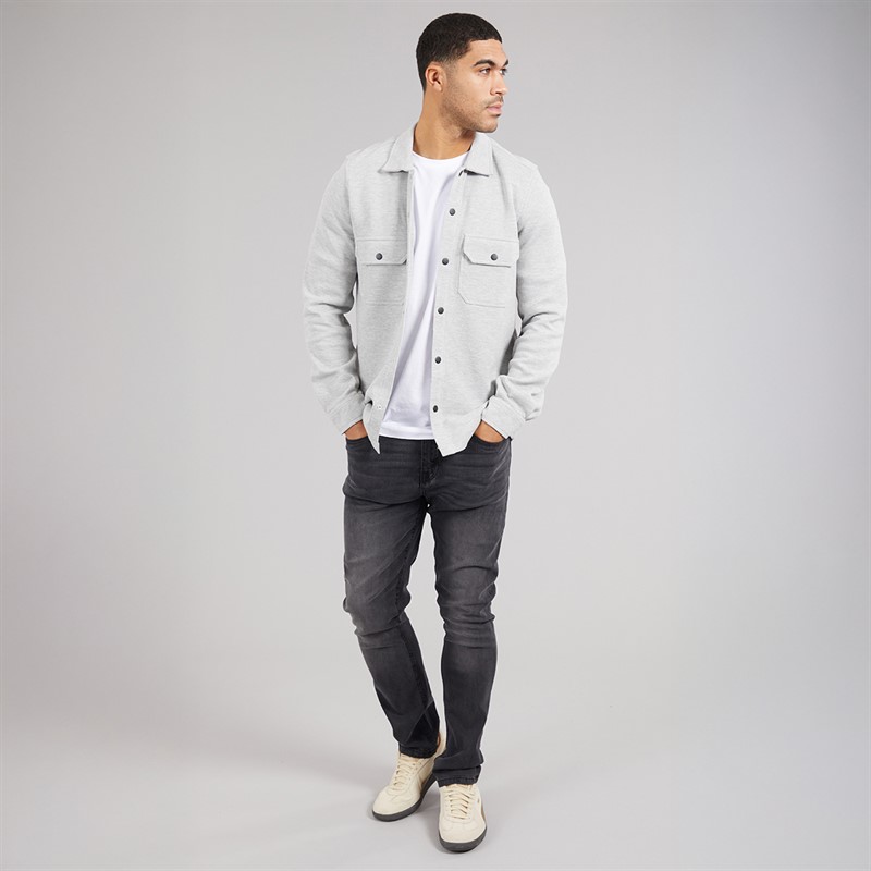 THREADBARE Mens Relay Long Sleeve Shacket Light Grey Marl