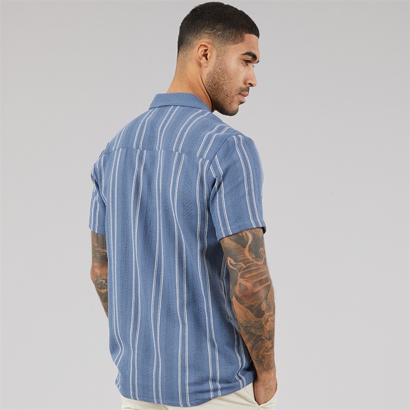 THREADBARE Mens Matteo Short Sleeve Shirt Denim