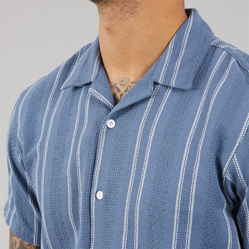 THREADBARE Mens Matteo Short Sleeve Shirt Denim