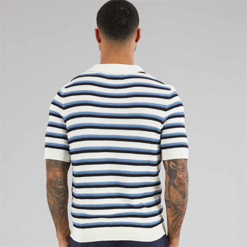 THREADBARE Mens Knitted Trophy Polo Shirt Ecru