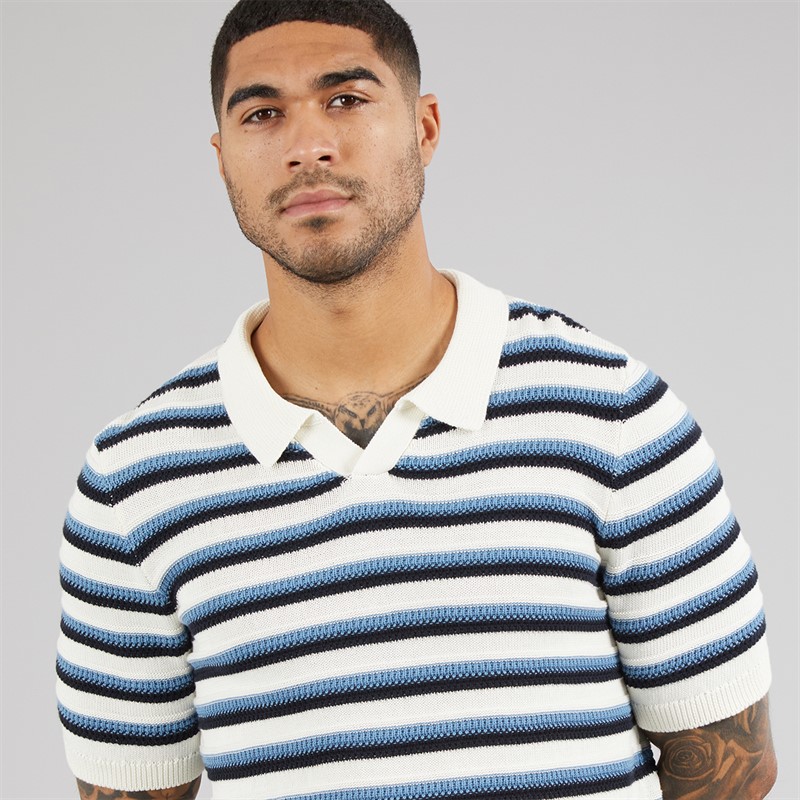 THREADBARE Mens Knitted Trophy Polo Shirt Ecru