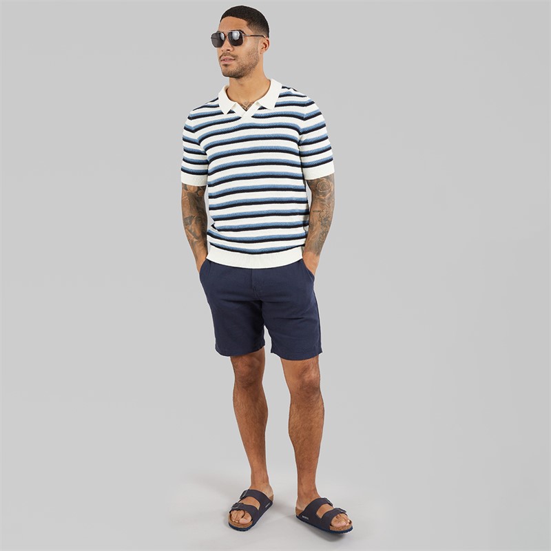 THREADBARE Mens Knitted Trophy Polo Shirt Ecru