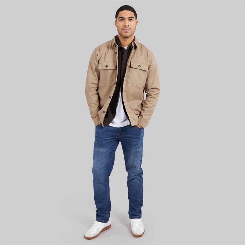 THREADBARE Mens Church Long Sleeve Shacket Stone