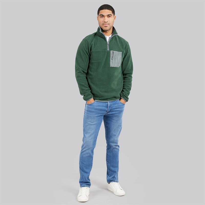 THREADBARE Mens Latrigg 1/4 Zip Fleece Forest