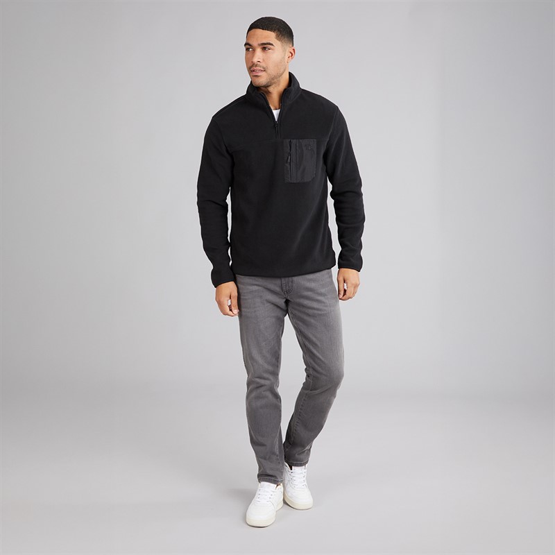 THREADBARE Mens Latrigg 1/4 Zip Fleece Black