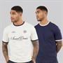 THREADBARE Mens Yaris Two Pack Ringer T-Shirts Off White/Navy