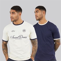 THREADBARE Mens Yaris Two Pack Ringer T-Shirts Off White/Navy
