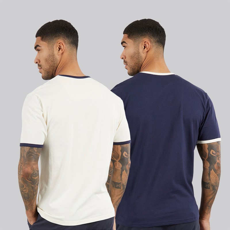 THREADBARE Mens Yaris Two Pack Ringer T-Shirts Off White/Navy