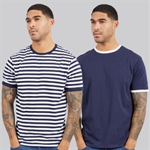THREADBARE Mens Shaun Two Pack Ringer T-Shirts Navy/White