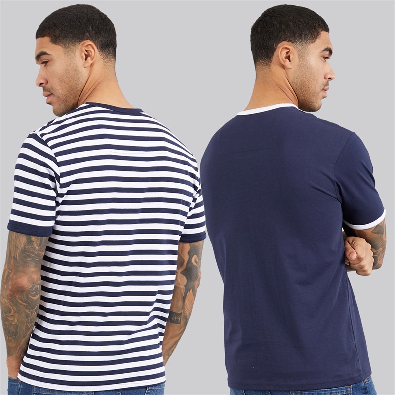 THREADBARE Mens Shaun Two Pack Ringer T-Shirts Navy/White