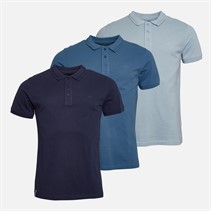 THREADBARE Mens Horwich Three Pack Polo Shirts Navy/Denim Blue/Sky Blue