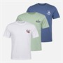 THREADBARE Mens Haddon Three Pack Graphic T-Shirts Sage/Denim Blue/White
