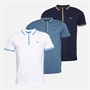 THREADBARE Mens Croswell Three Pack Polo Shirts Navy/Denim Blue/White