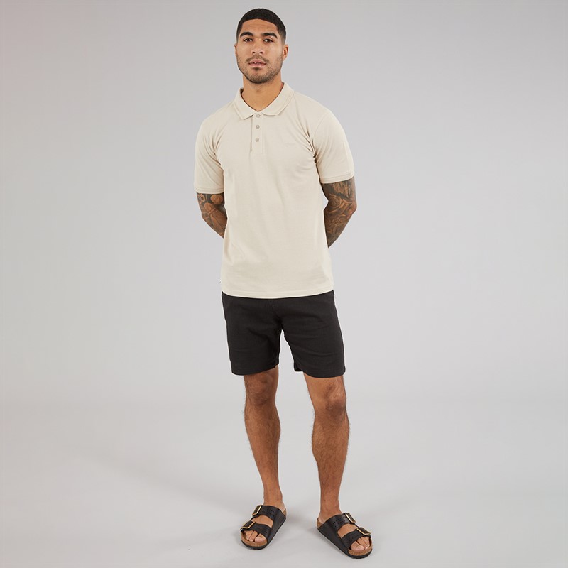 THREADBARE Mens Horwich Three Pack Polo Shirts Black/Stone/White