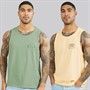 THREADBARE Mens Onda Ringer Two Pack Vests Sage/Ecru